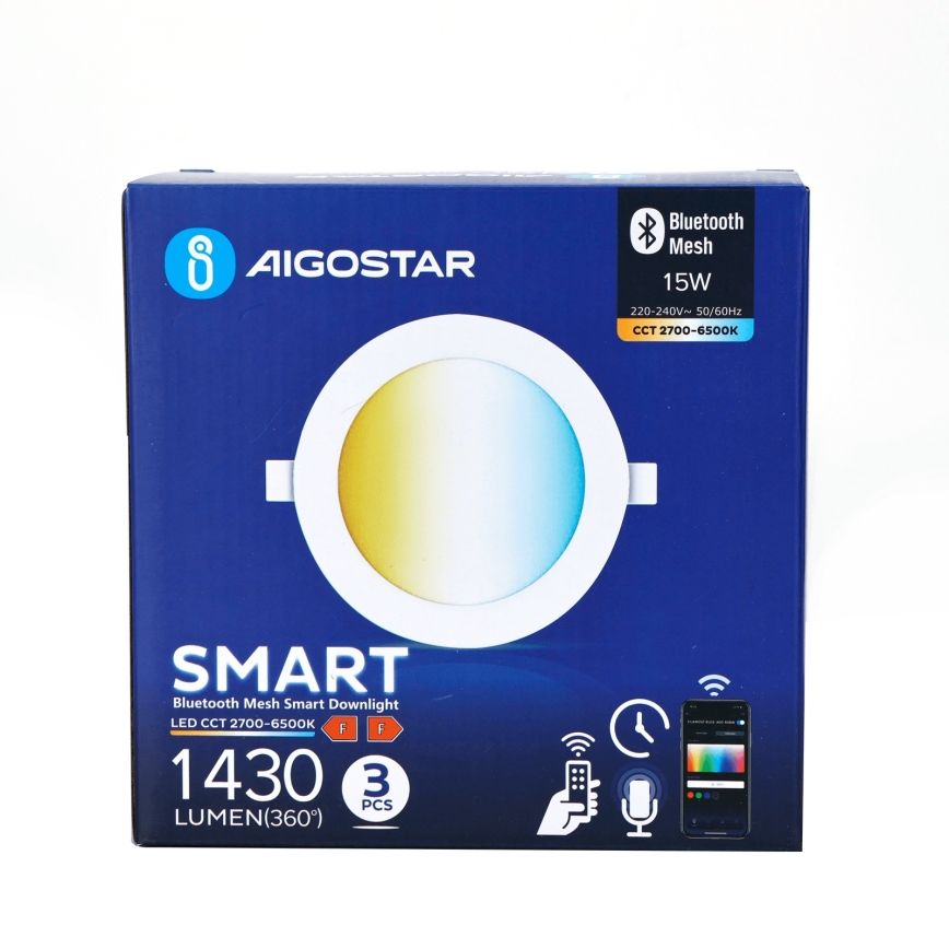 Aigostar - CONJUNTO 3x Foco de encastrar LED com regulação MESH LED/15W/230V 2700K-6500K diâmetro 17cm
