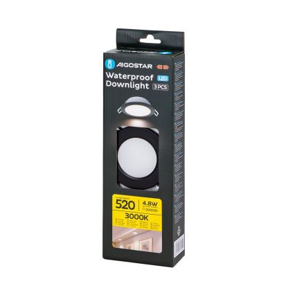 Aigostar - CONJUNTO 3x Focos de encastrar exterior LED LED/4,8W/230V 3000K IP65 preto