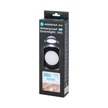 Aigostar - CONJUNTO 3x Focos de encastrar exterior LED LED/4,8W/230V 6500K IP65 preto