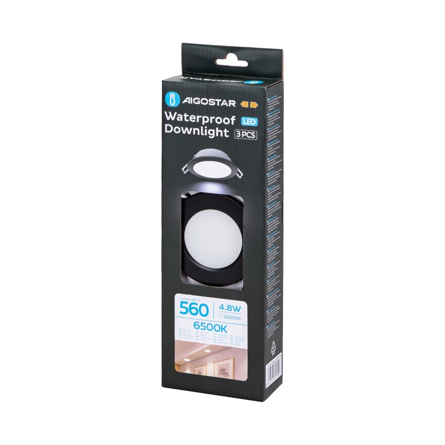Aigostar - CONJUNTO 3x Focos de encastrar exterior LED LED/4,8W/230V 6500K IP65 preto