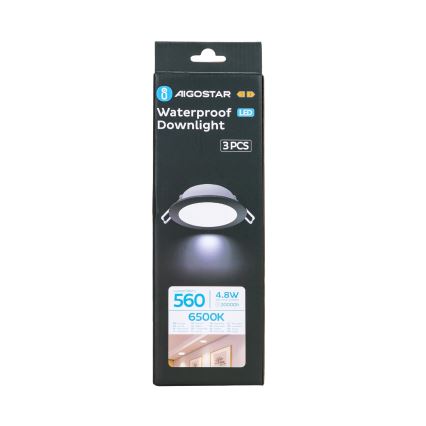 Aigostar - CONJUNTO 3x Focos de encastrar exterior LED LED/4,8W/230V 6500K IP65 preto