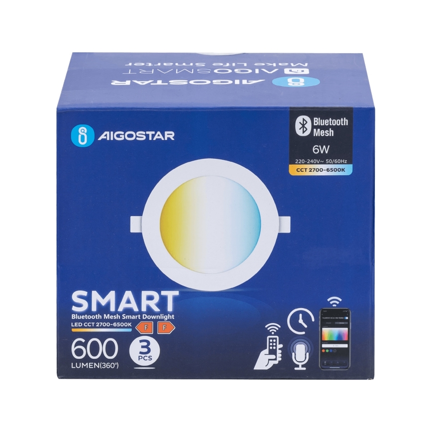 Aigostar - CONJUNTO 3x Focos de encastrar LED com regulação MESH LED/6W/230V 2700K-6500K diâmetro 11,5cm