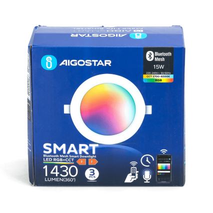 Aigostar - CONJUNTO 3x Focos de encastrar LED RGB com regulação MESH LED/15W/230V 2700K-6500K diâmetro 17cm