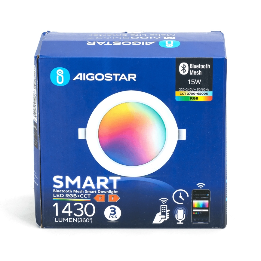 Aigostar - CONJUNTO 3x Focos de encastrar LED RGB com regulação MESH LED/15W/230V 2700K-6500K diâmetro 17cm
