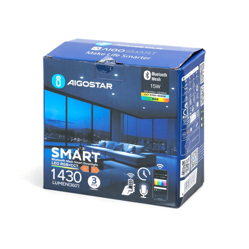 Aigostar - CONJUNTO 3x Focos de encastrar LED RGB com regulação MESH LED/15W/230V 2700K-6500K diâmetro 17cm