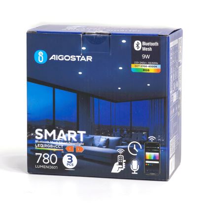 Aigostar - CONJUNTO 3x Focos de encastrar LED RGB com regulação MESH LED/9W/230V 2700K-6500K diâmetro 14,5cm