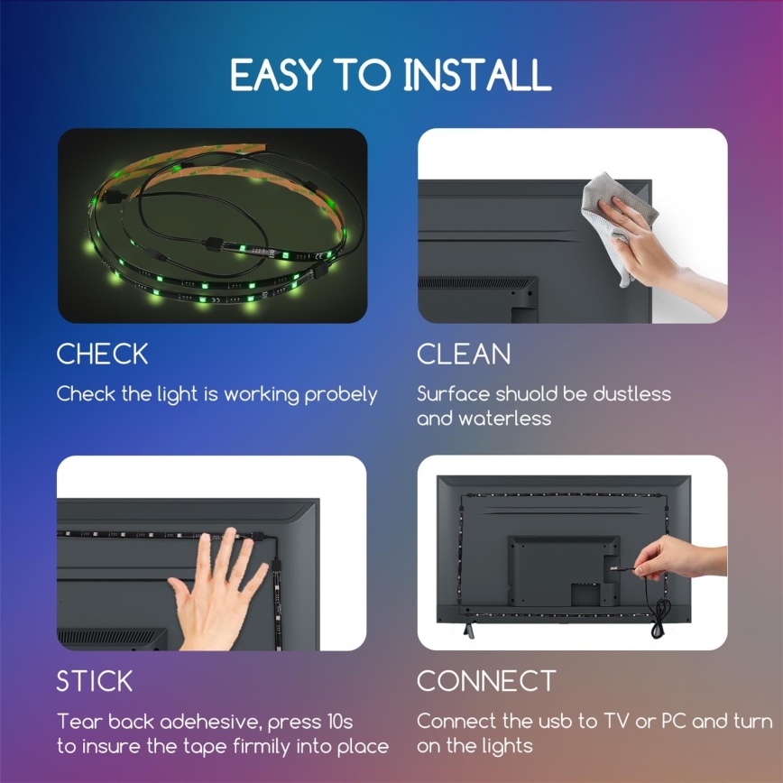 Aigostar - CONJUNTO 4x Tira LED RGB com regulação 0,5m LED/2,5W/5V IP65 + CR