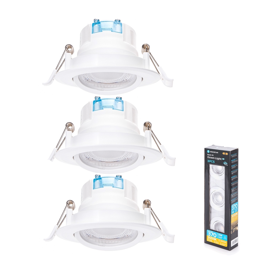 Aigostar - Conjunto de 3 luminárias de embutir LED/5W/230V 3000K Ø 8,5 cm brancas