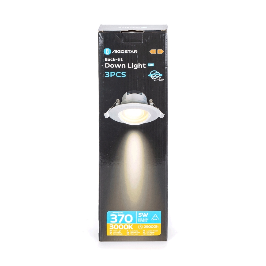 Aigostar - Conjunto de 3 luminárias de embutir LED/5W/230V 3000K Ø 8,5 cm brancas