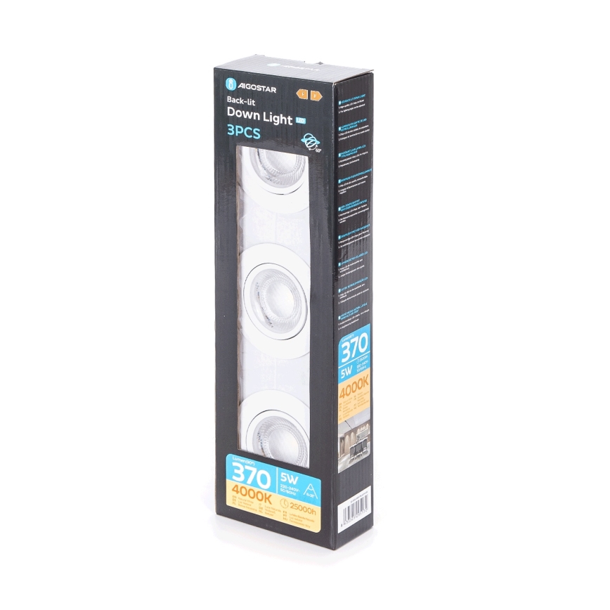 Aigostar - Conjunto de 3 luminárias de embutir LED/5W/230V 4000K Ø 8,5 cm branco