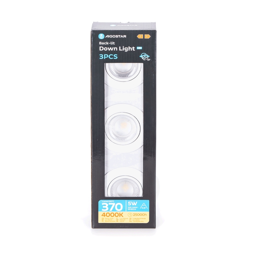 Aigostar - Conjunto de 3 luminárias de embutir LED/5W/230V 4000K Ø 8,5 cm branco