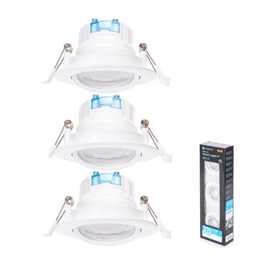 Aigostar - Conjunto de 3 luminárias LED de embutir, 5 W, 230 V, 6500 K, Ø 8,5 cm, branco