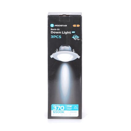 Aigostar - Conjunto de 3 luminárias LED de embutir, 5 W, 230 V, 6500 K, Ø 8,5 cm, branco