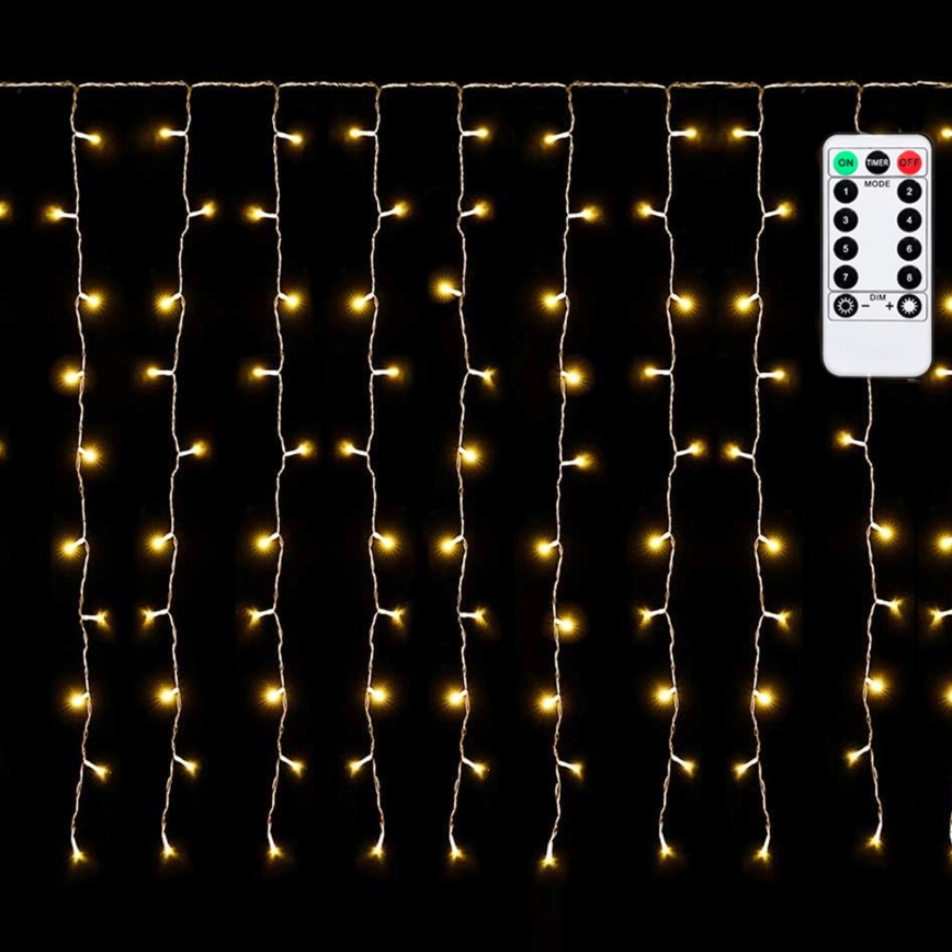 Aigostar - Cordão de luzes de Natal LED para exterior 150 LEDs/6W/230V/8 funções 1,5x1m IP44 branco quente + controlo remoto
