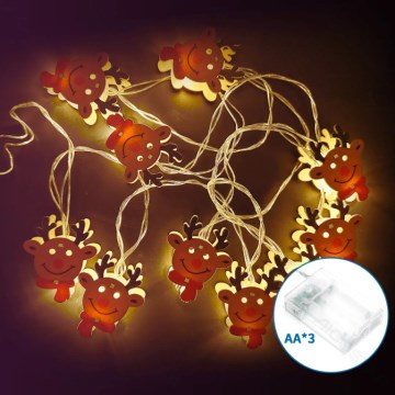 Aigostar - Cordão de luzes LED de Natal 10xLED/3xAA 1,5m branco quente com rena