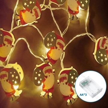 Aigostar - Cordão de luzes LED de Natal, 20 LEDs, 3 m, alimentado por 3x pilhas AA, branco quente, Papai Noel