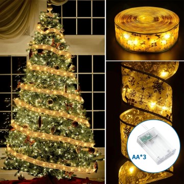 Aigostar - Cordão de luzes LED de Natal 50xLED/3xAA 5m branco quente, dourado