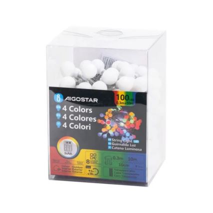 Aigostar - Corrente de Natal exterior LED RGBY 100xLED/3xAA/8 funções 10,3 m IP44
