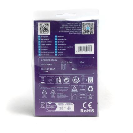 Aigostar - Corrente de Natal LED 100xLED/3xAA 10,3m branco frio