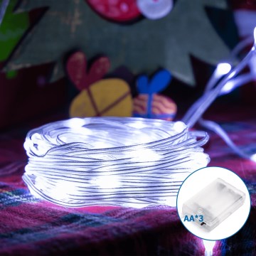 Aigostar - Corrente de Natal LED 100xLED/3xAA 10,3m branco frio