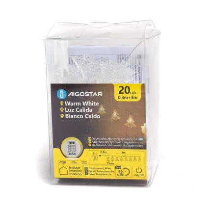 Aigostar - Corrente de Natal LED 20xLED/3xAA 3,3m árvores