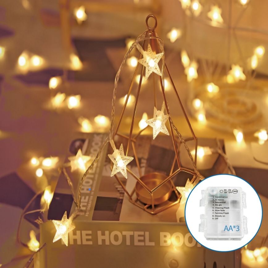 Aigostar - Corrente de Natal LED 20xLED/3xAA 3,3m estrelas