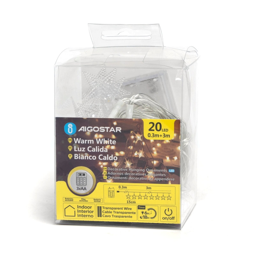 Aigostar - Corrente de Natal LED 20xLED/3xAA 3,3m estrelas