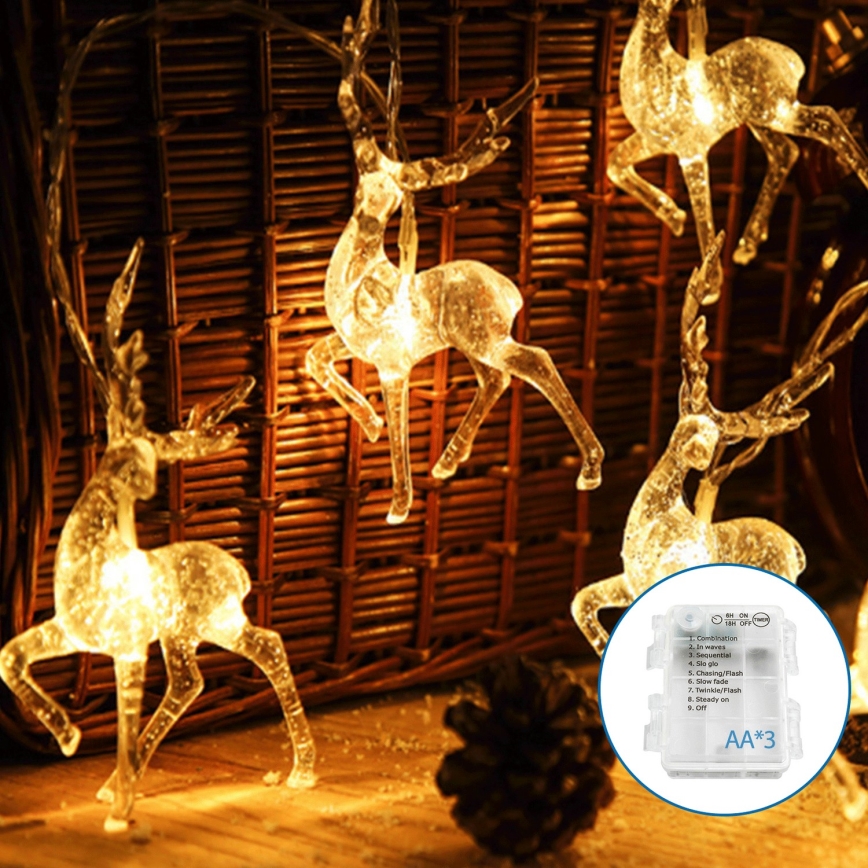 Aigostar - Corrente de Natal LED 20xLED/3xAA 3,3m renas