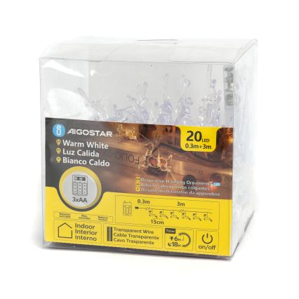 Aigostar - Corrente de Natal LED 20xLED/3xAA 3,3m renas