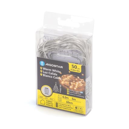 Aigostar - Corrente de Natal LED 50xLED/3xAA 5,3m branco quente
