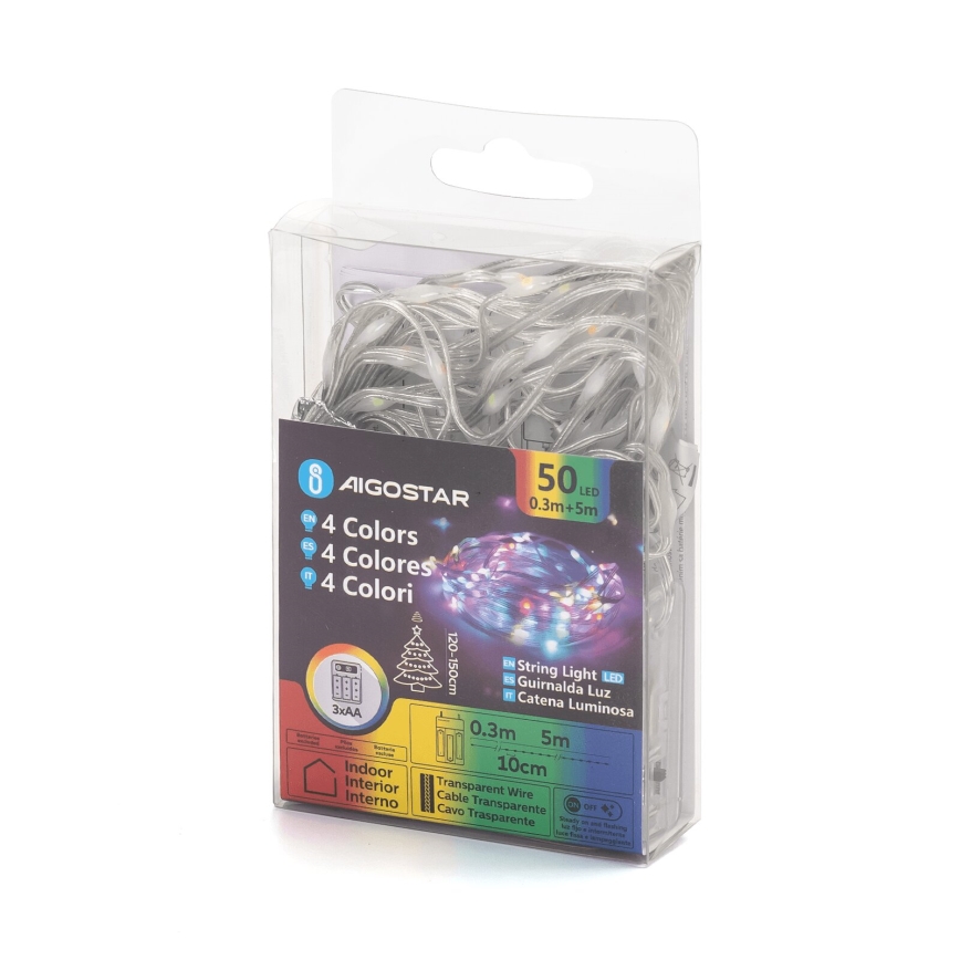 Aigostar - Corrente de Natal LED 50xLED/3xAA 5,3m multicolorida