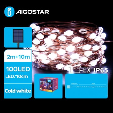 Aigostar - Corrente de Natal LED Solar 100xLED/8 funções 12m IP65 branco frio