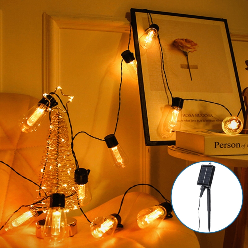 Aigostar - Corrente de Natal LED Solar 10xLED/6,5m IP65 branco quente