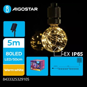 Aigostar - Corrente de Natal LED Solar 10xLED/8 funções 6,5m IP65 branco quente