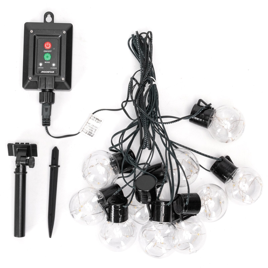 Aigostar - Corrente de Natal LED Solar 10xLED/8 funções 6,5m IP65 branco quente