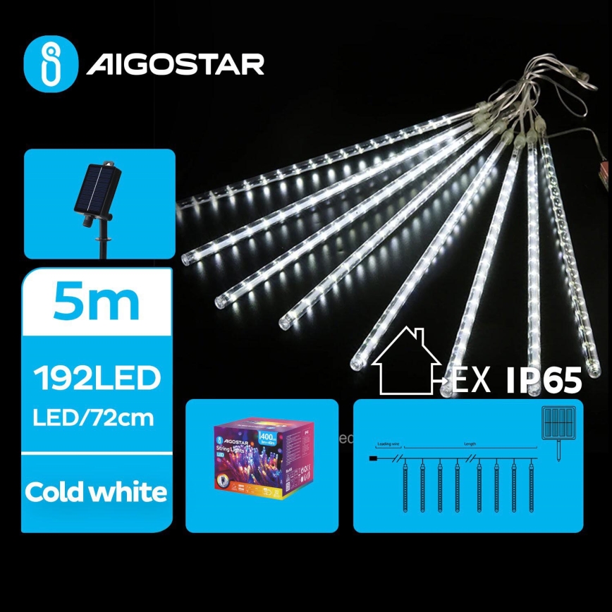 Aigostar - Corrente de Natal LED Solar 192xLED/8m IP65 branco frio
