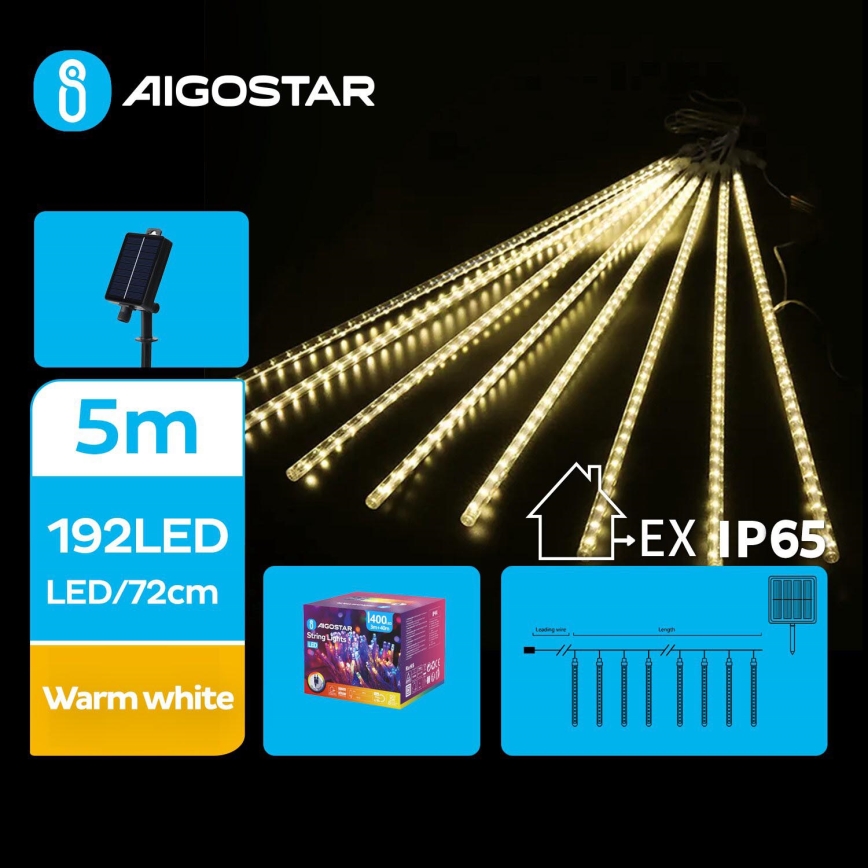 Aigostar - Corrente de Natal LED Solar 192xLED/8m IP65 branco quente