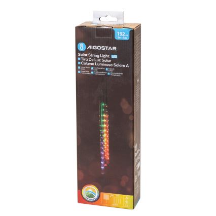 Aigostar - Corrente de Natal LED Solar 192xLED/8m IP65 multicolorida