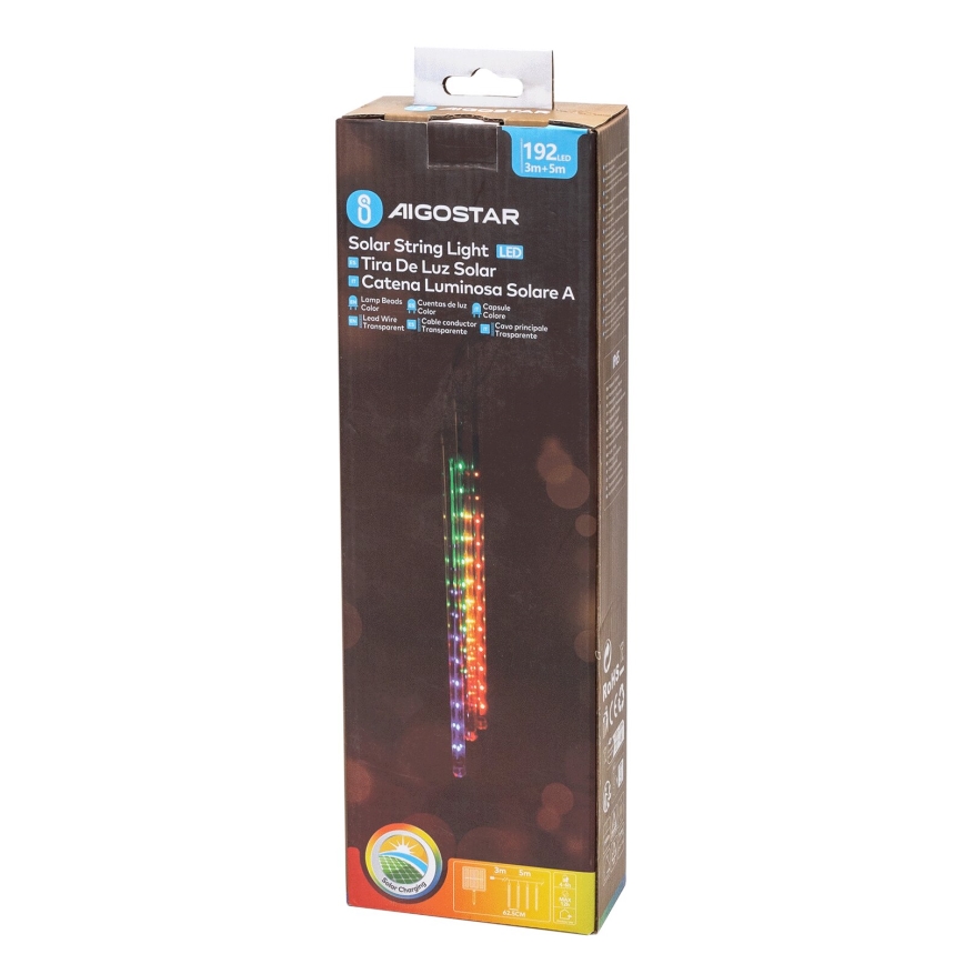 Aigostar - Corrente de Natal LED Solar 192xLED/8m IP65 multicolorida