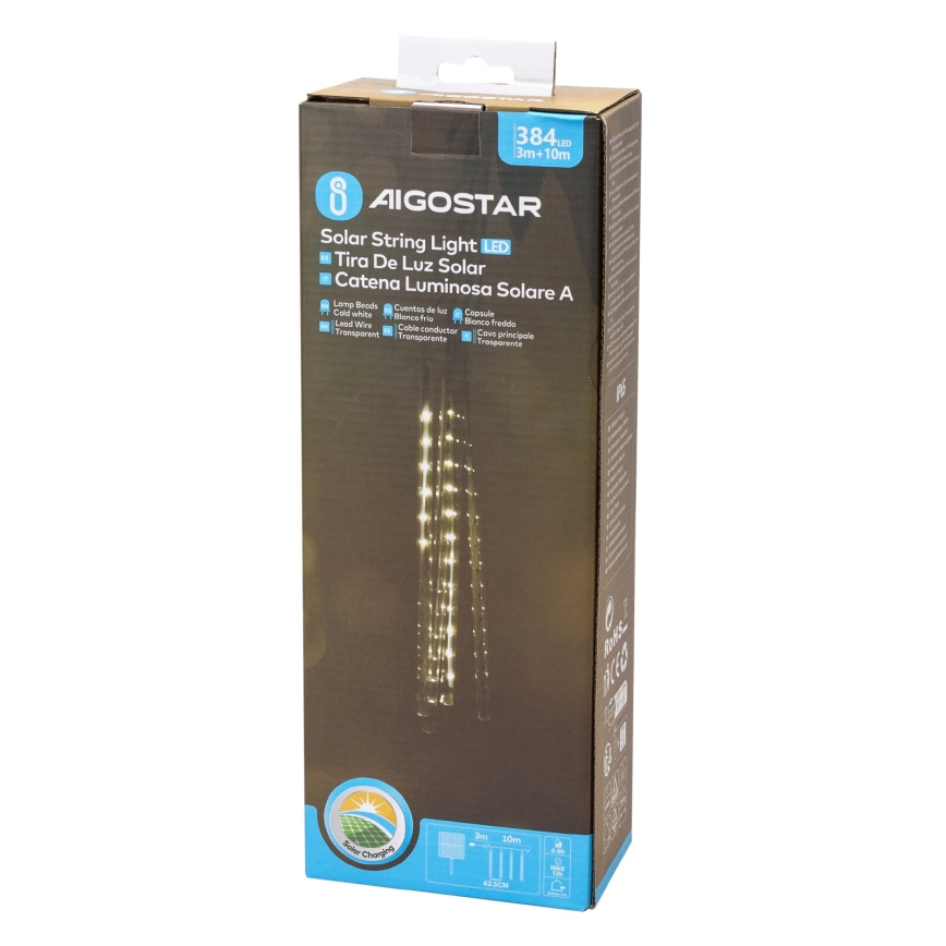 Aigostar - Corrente de Natal LED Solar 384xLED/13m IP65 branco frio