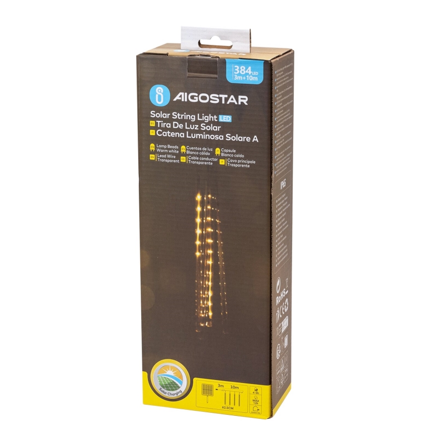 Aigostar - Corrente de Natal LED Solar 384xLED/13m IP65 branco quente