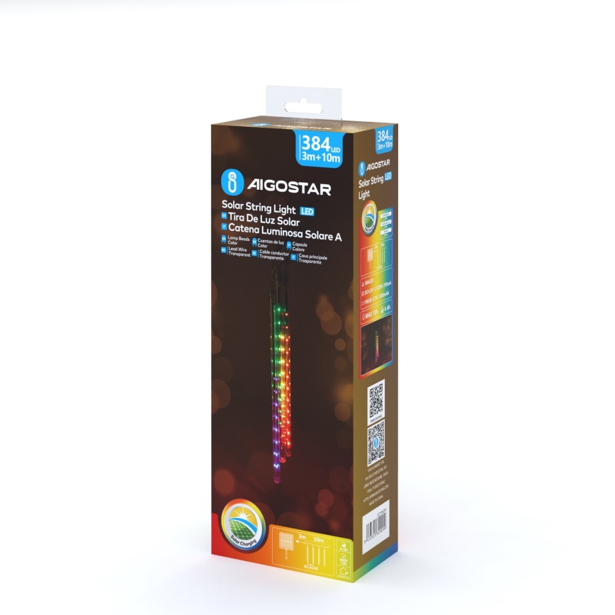 Aigostar - Corrente de Natal LED Solar 384xLED/13m IP65 multicolorida