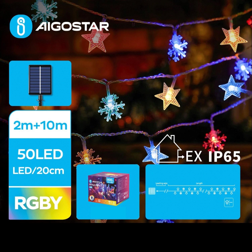 Aigostar - Corrente de Natal LED Solar 50xLED/8 funções 12m IP65 multicolor