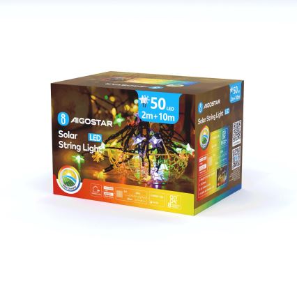 Aigostar - Corrente de Natal LED Solar 50xLED/8 funções 12m IP65 multicolor