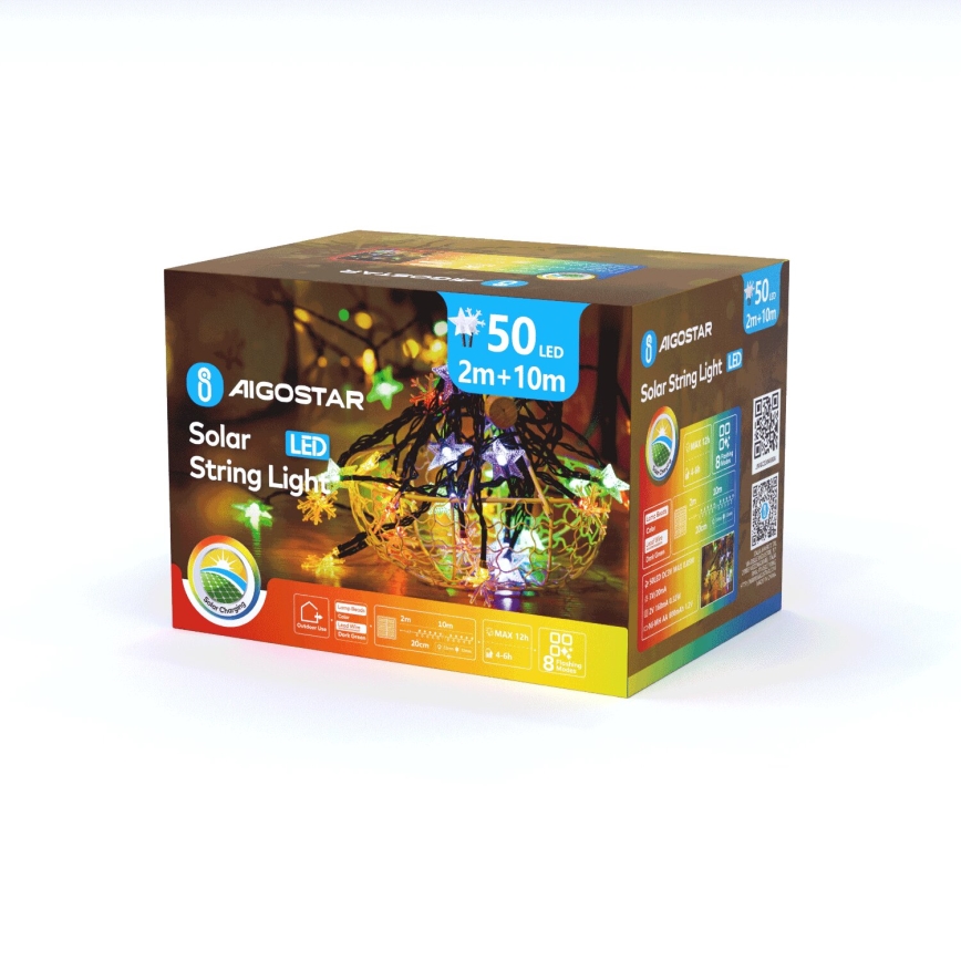 Aigostar - Corrente de Natal LED Solar 50xLED/8 funções 12m IP65 multicolor