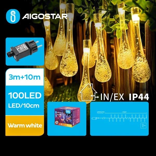 Aigostar - Corrente decorativa exterior LED 100xLED/8 funções 13m IP44 branco quente