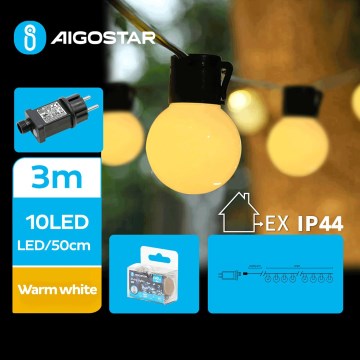 Aigostar - Corrente decorativa exterior LED 10xLED/3m IP44 branco quente
