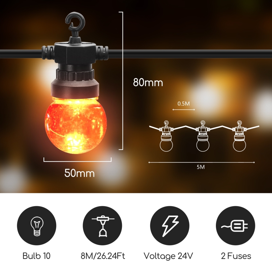 Aigostar - Corrente decorativa exterior LED 10xLED/8m IP44 branco quente