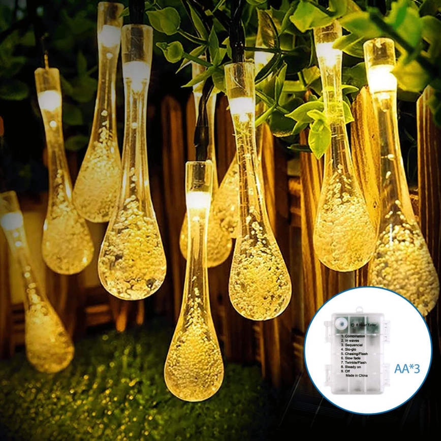 Aigostar -Corrente decorativa exterior LED 50xLED/8 funções 3xAA 5,3m IP44 branco quente
