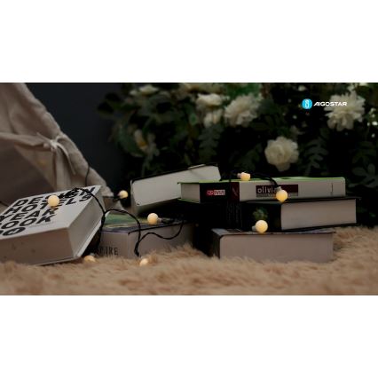 Aigostar - Corrente decorativa LED solar 50xLED/8 funções 12m IP65 800 mAh branco quente